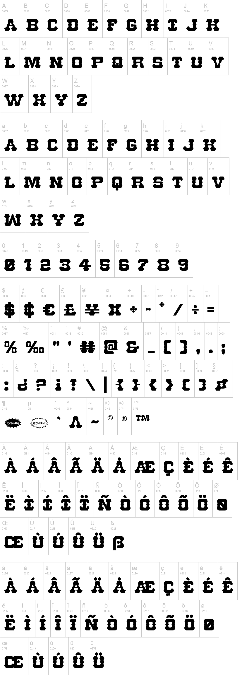 U.S. Marshal 字体字形表