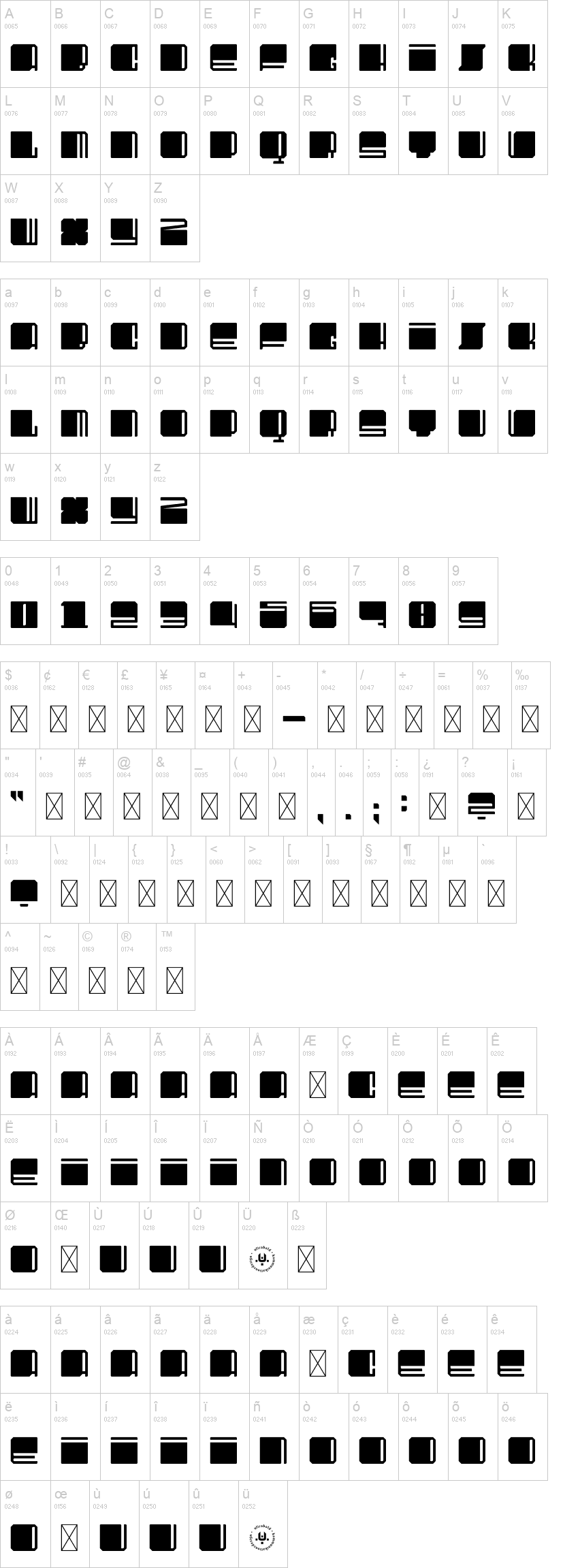 Ultra Squared 字体字形表