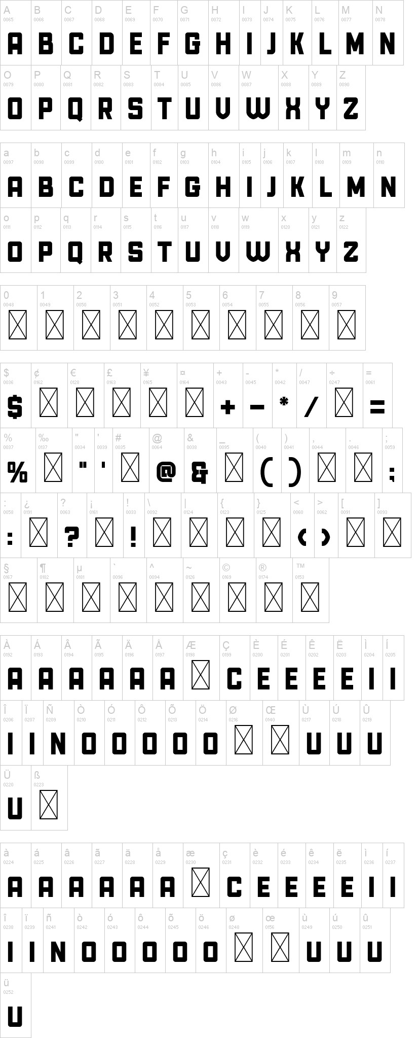 Union College 字体字形表