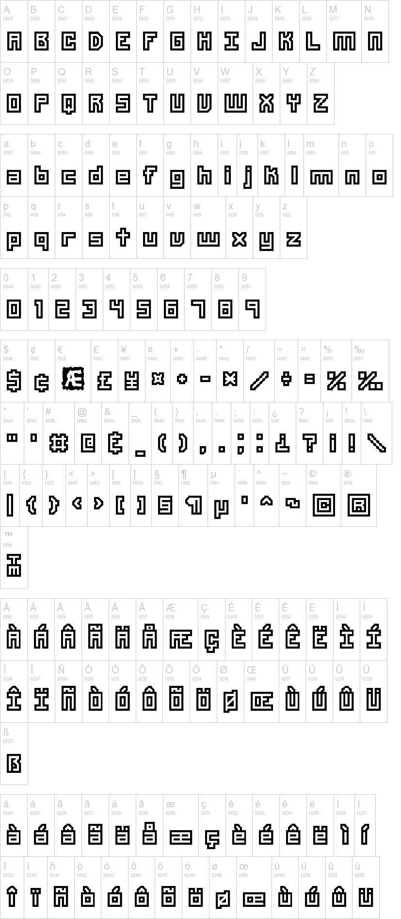 Unlearned Bitmap 字体字形表