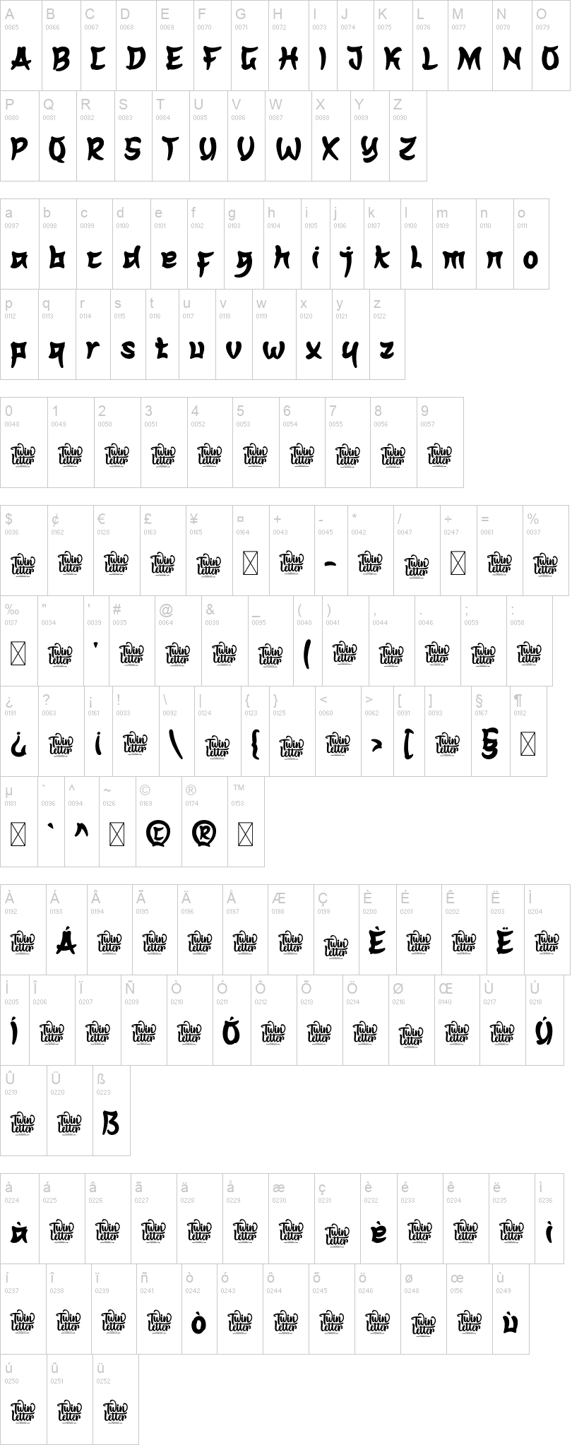 Usagi 字体字形表