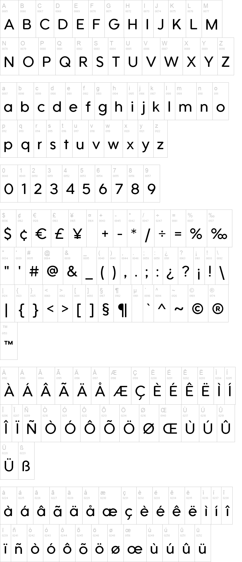 Utendo 字体字形表