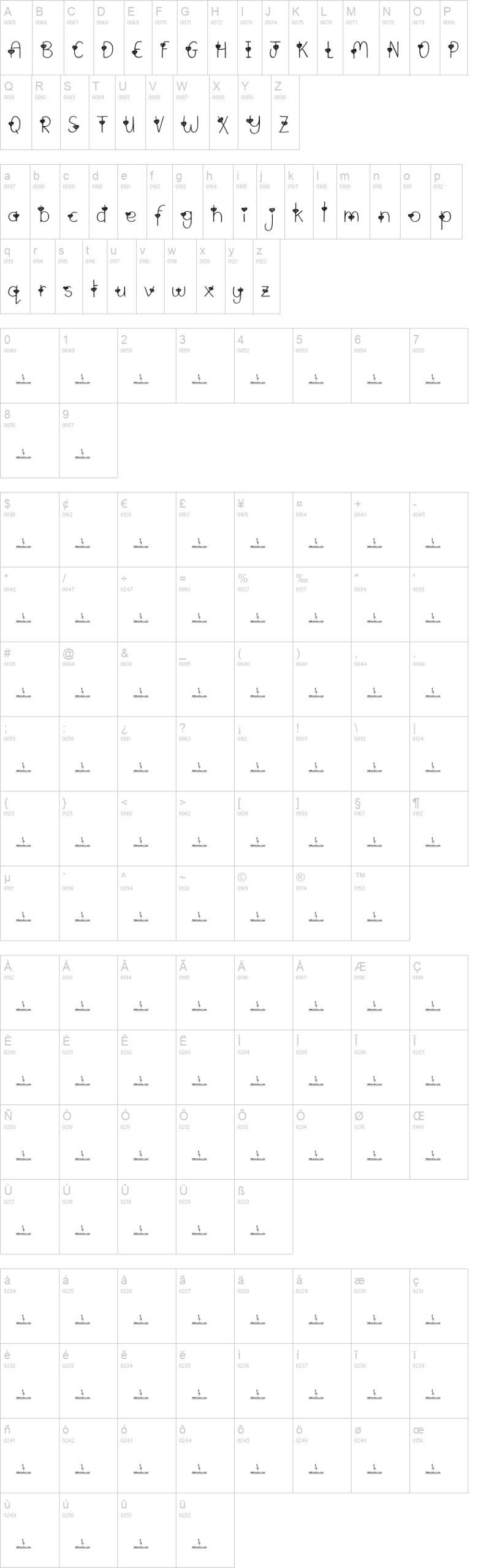 Valentine Loving 字体字形表