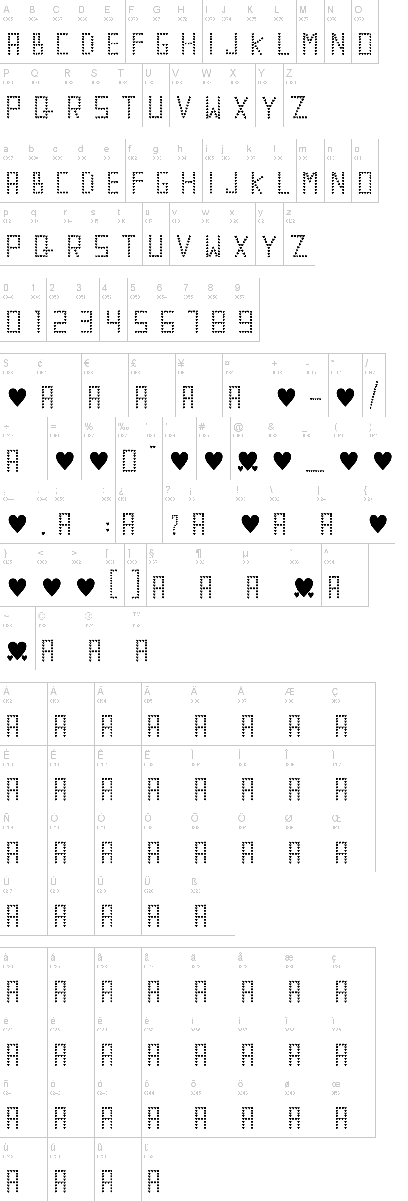 Valentine Radita 字体字形表