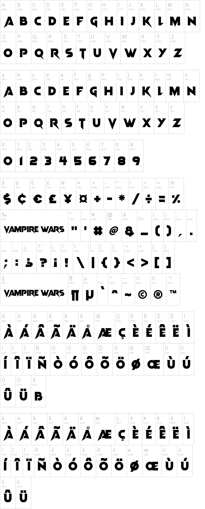 Vampire Wars 字体字形表