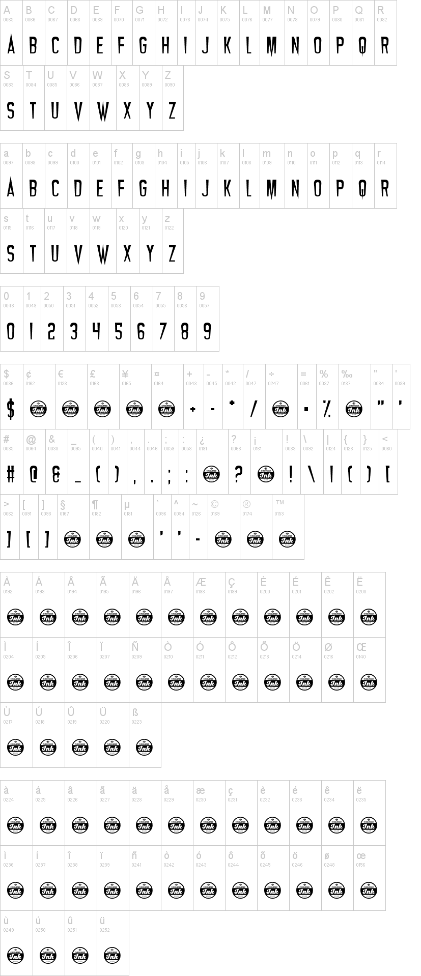 Vampires 字体字形表