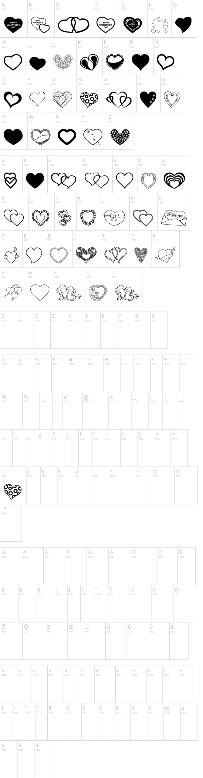 Vanlentines Day TFB 字体字形表