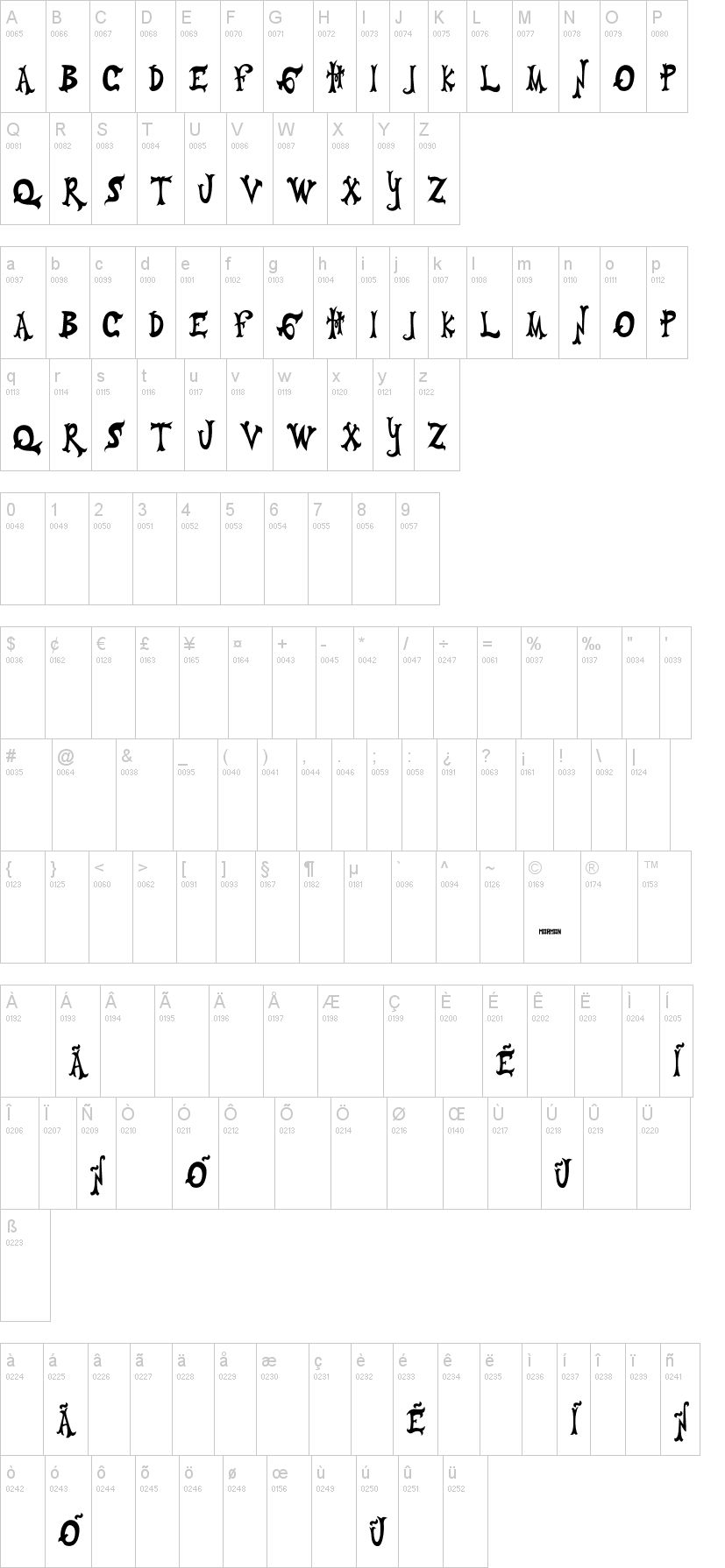 Vaquerojado 字体字形表