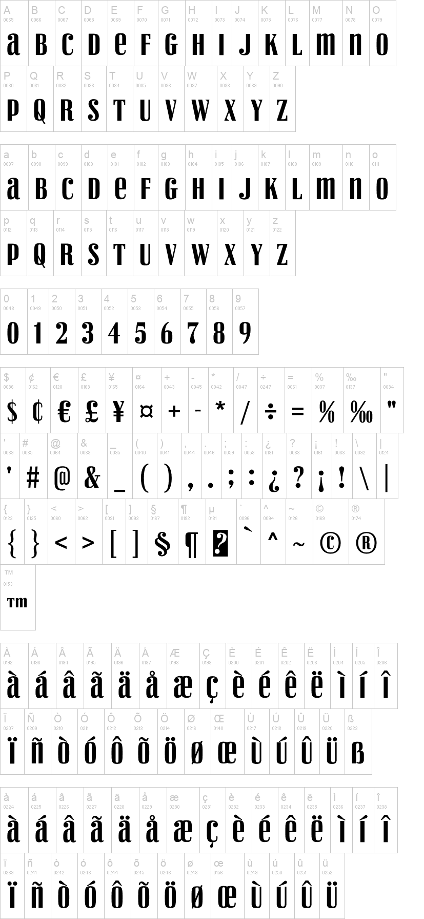 Vexler Slip 字体字形表