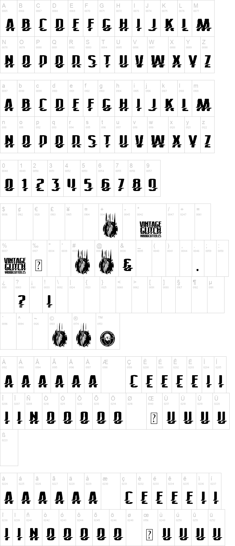 Vintage Glitch 字体字形表