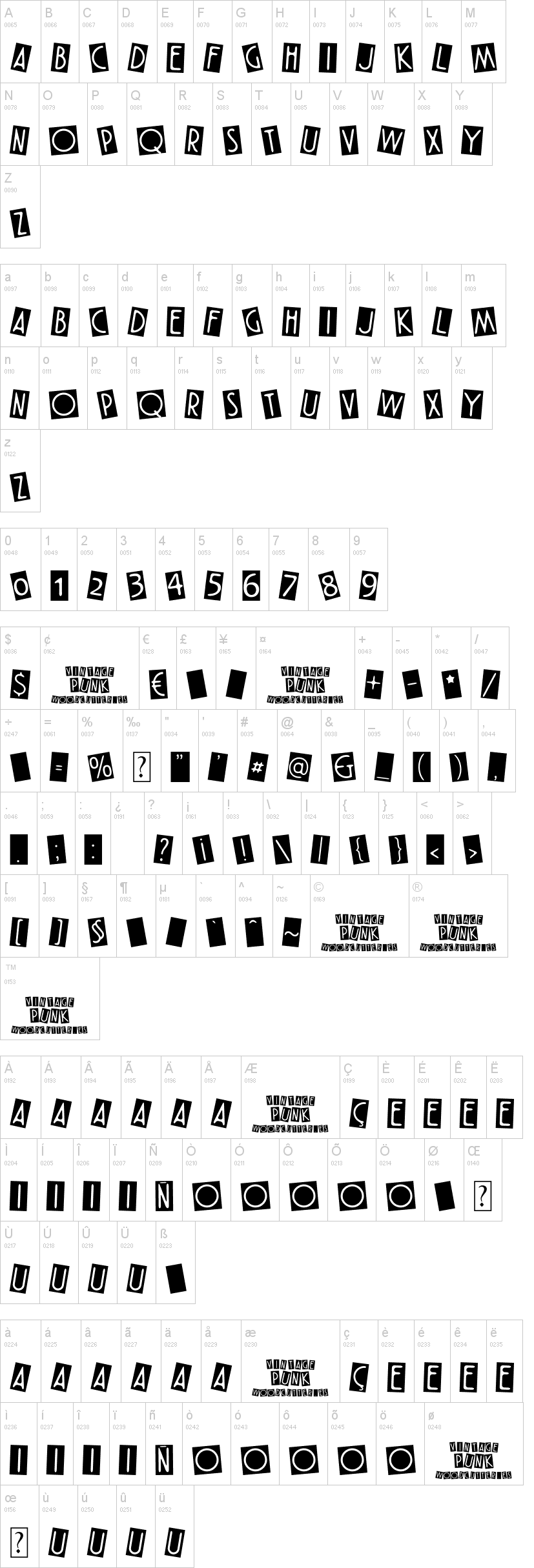 Vintage Punk 字体字形表