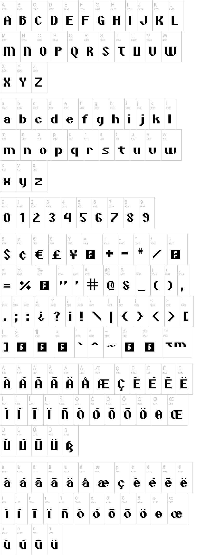 Vipond Angular 字体字形表