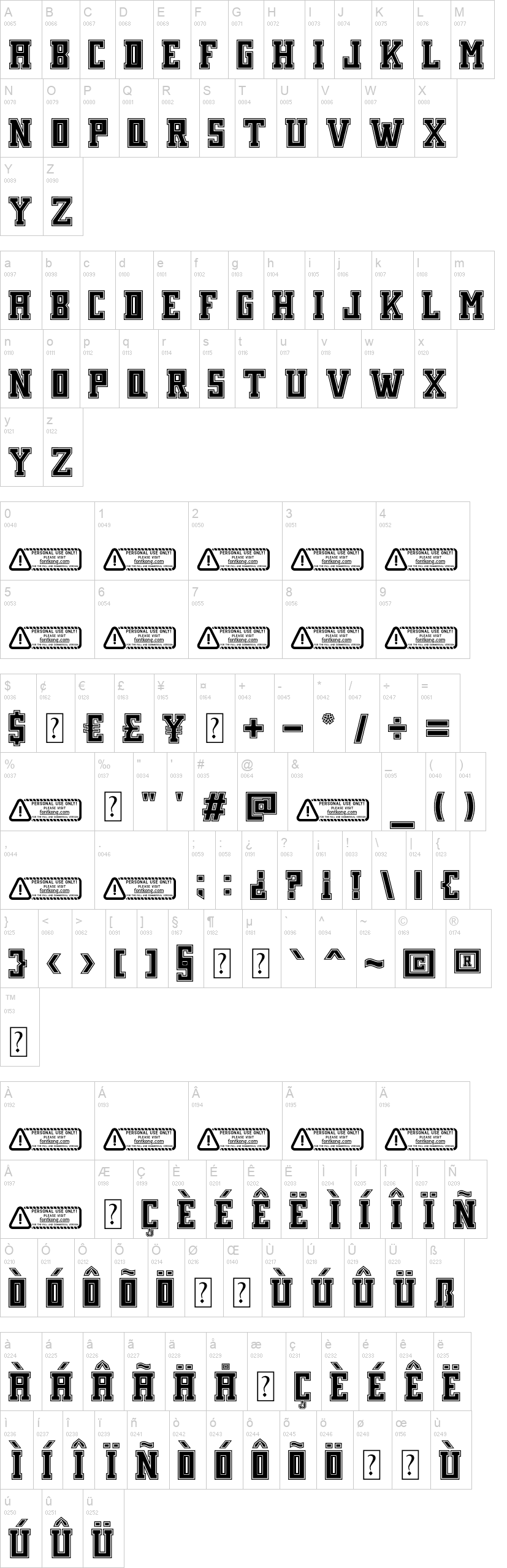 Volters 字体字形表