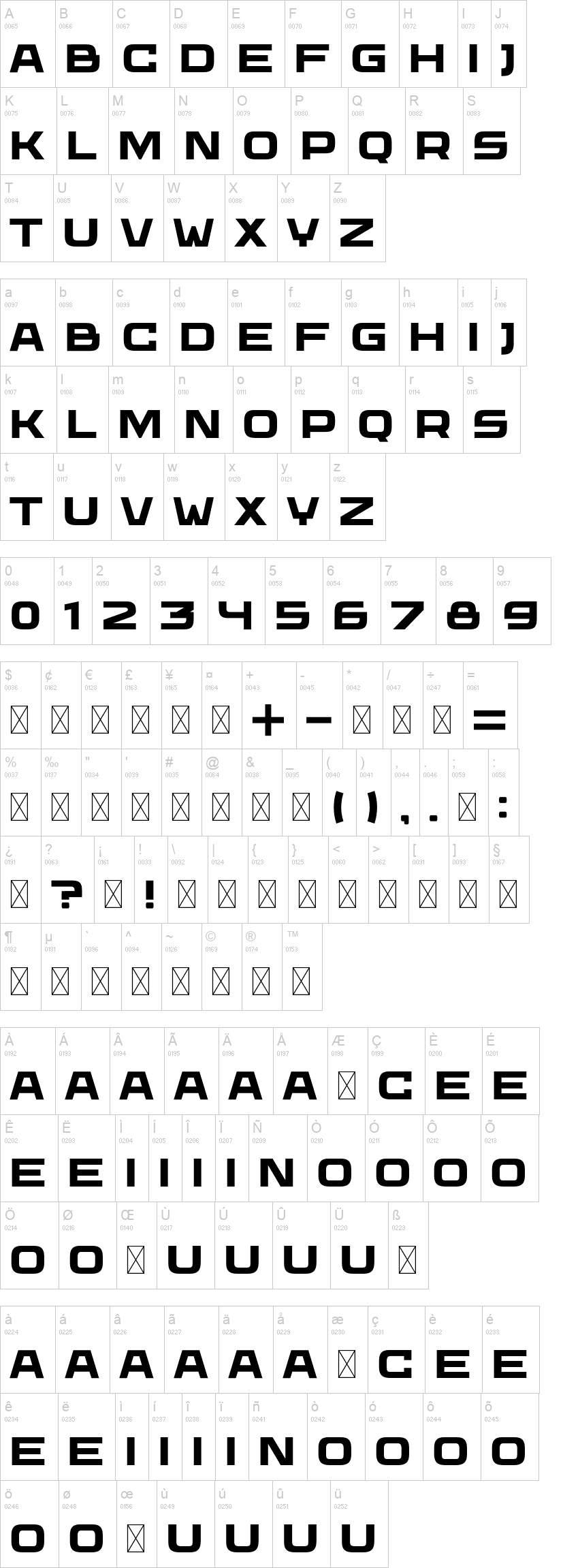 Wadik 字体字形表