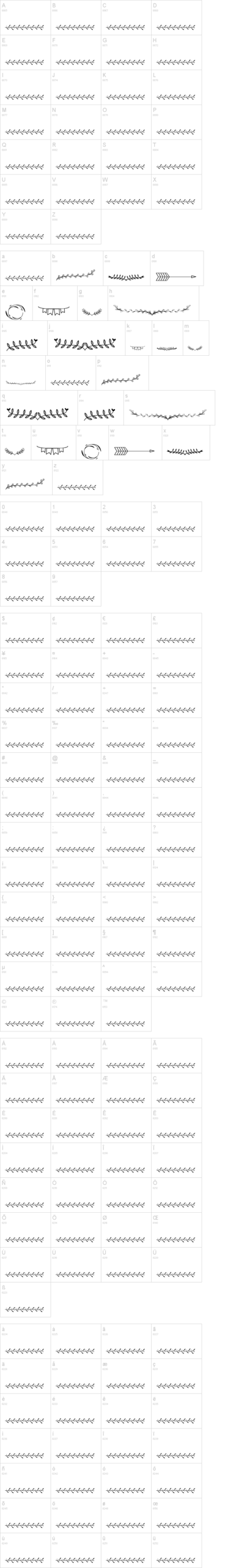 Walkway Bonus 字体字形表