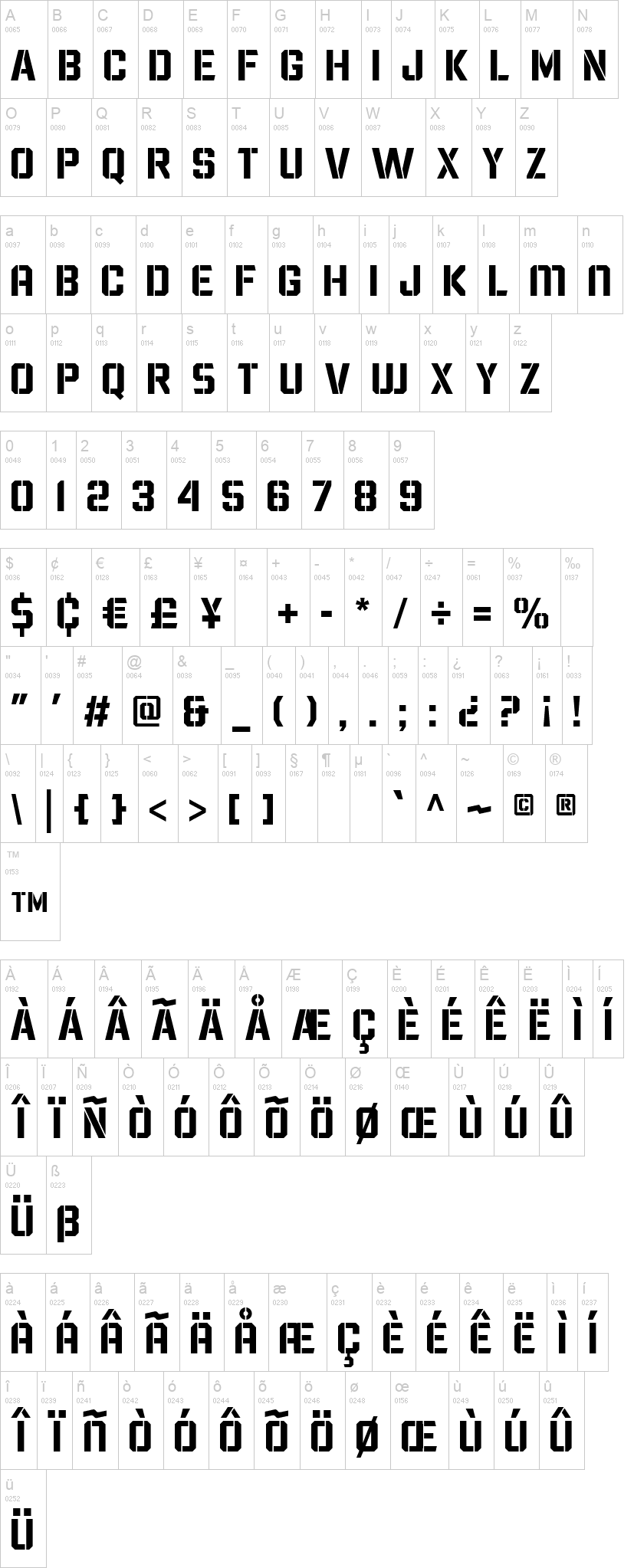 Wargate 字体字形表