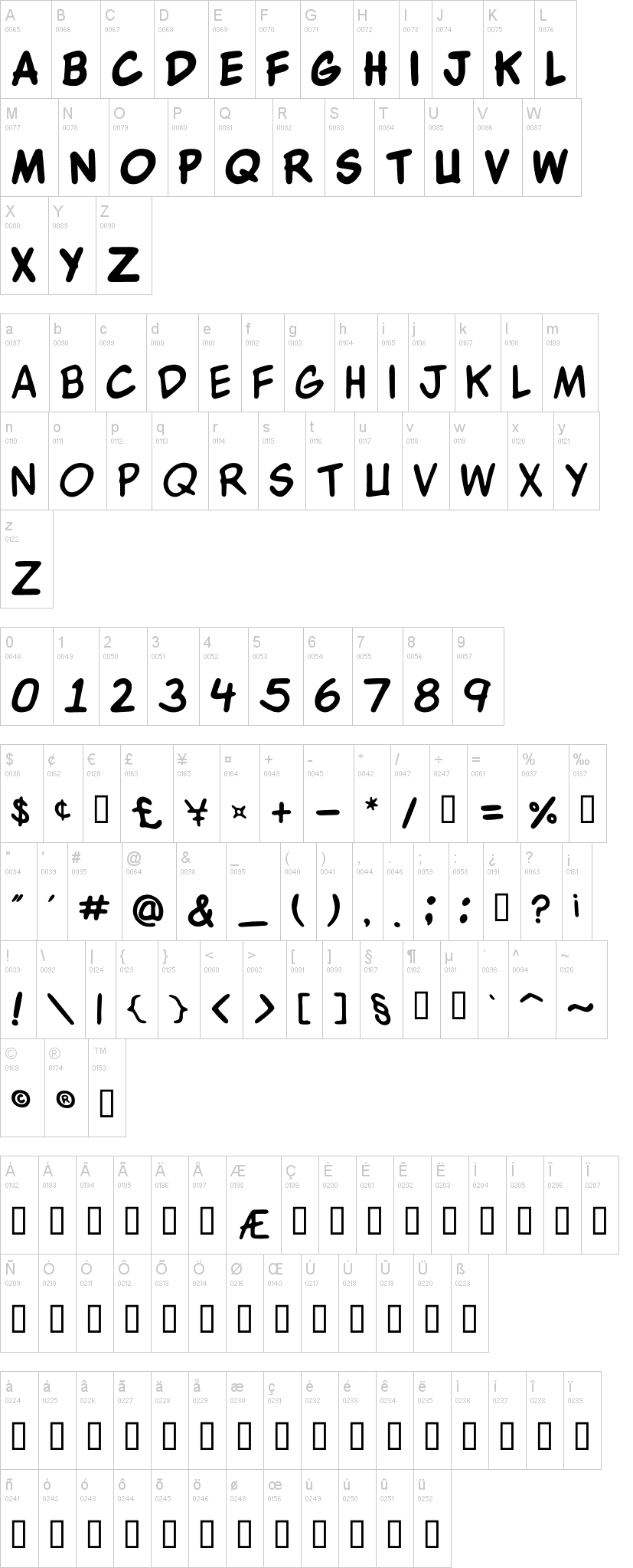 WBX Komik 字体字形表