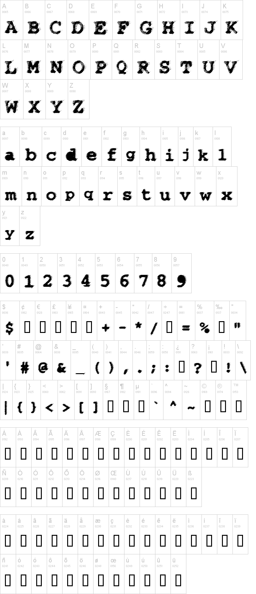 WBX Flack 字体字形表