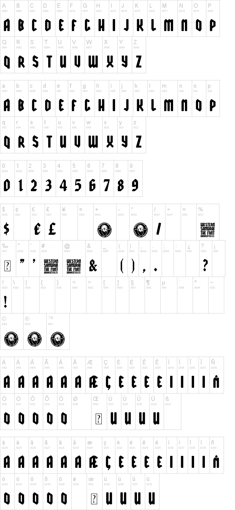 Western Samurai 字体字形表