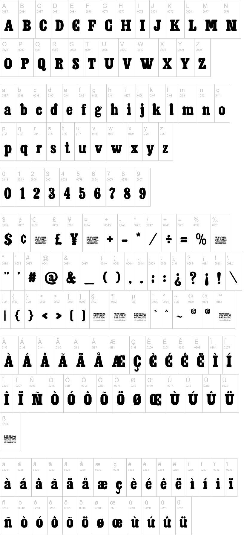 Westroon 字体字形表