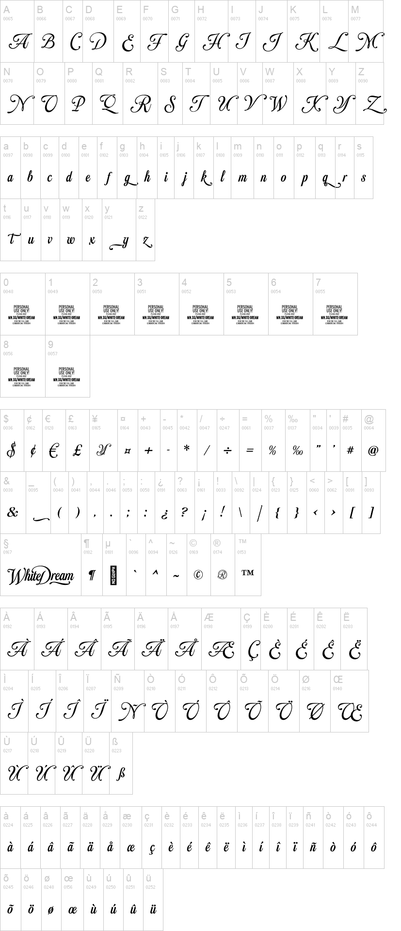 White Dream 字体字形表