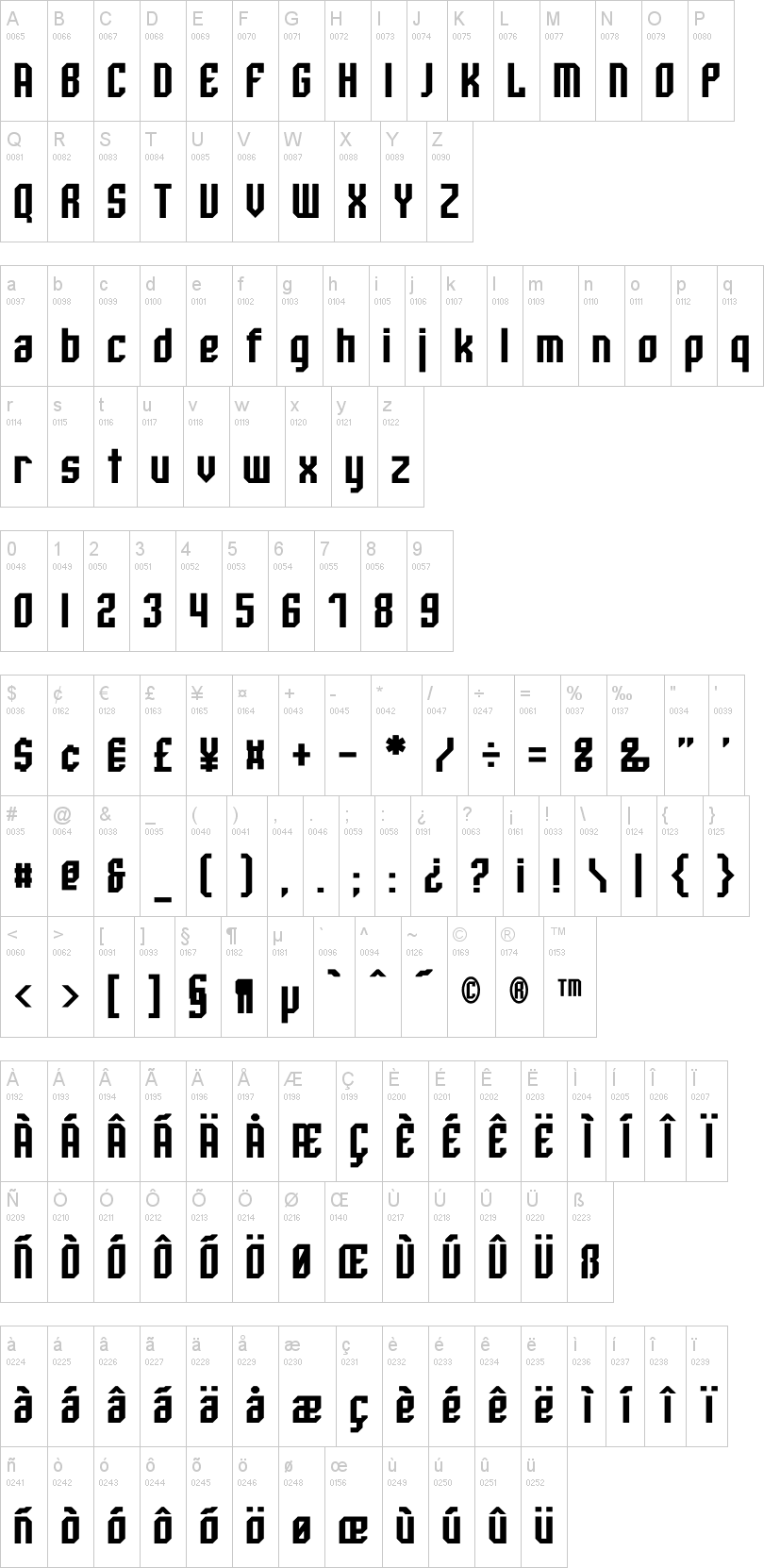Whitestone 字体字形表