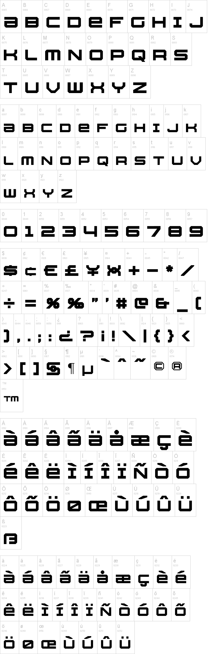 Whittle 字体字形表