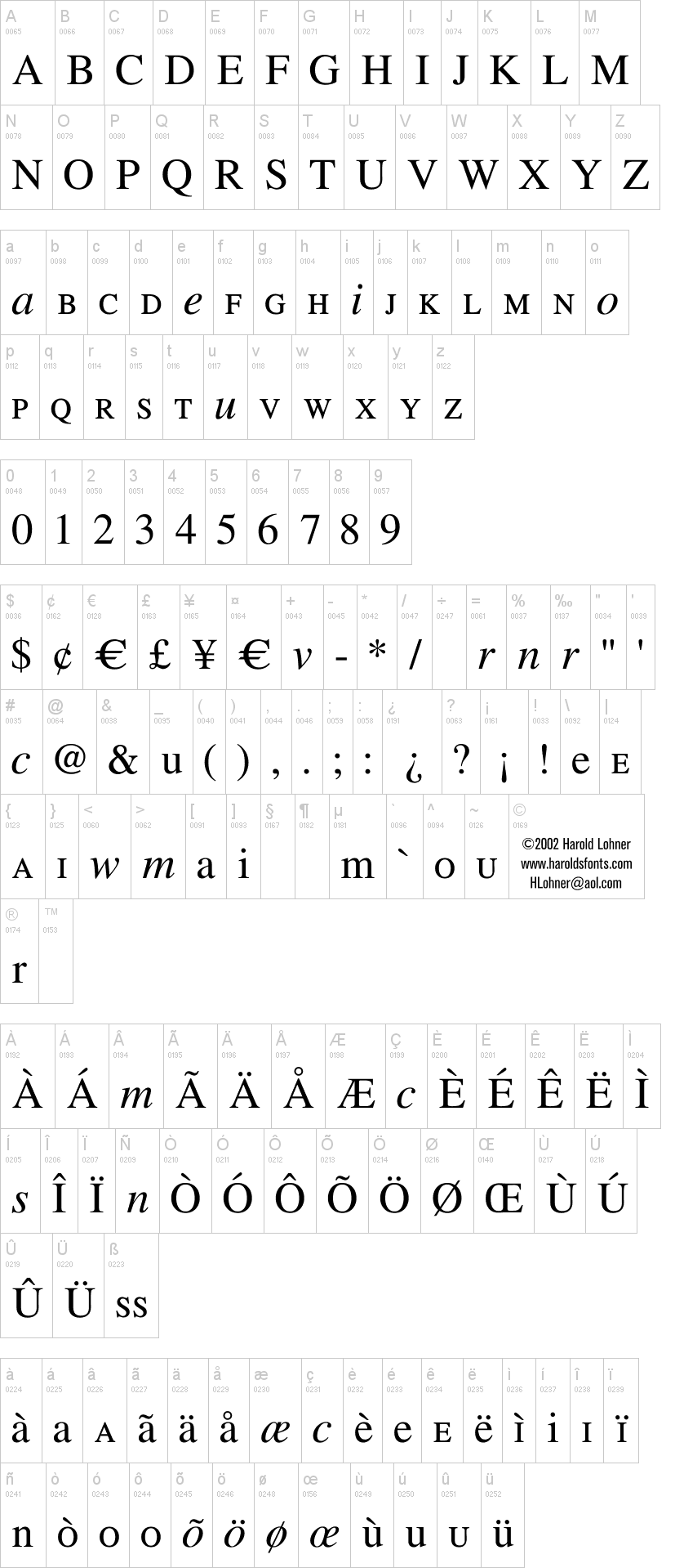 Will & Grace 字体字形表