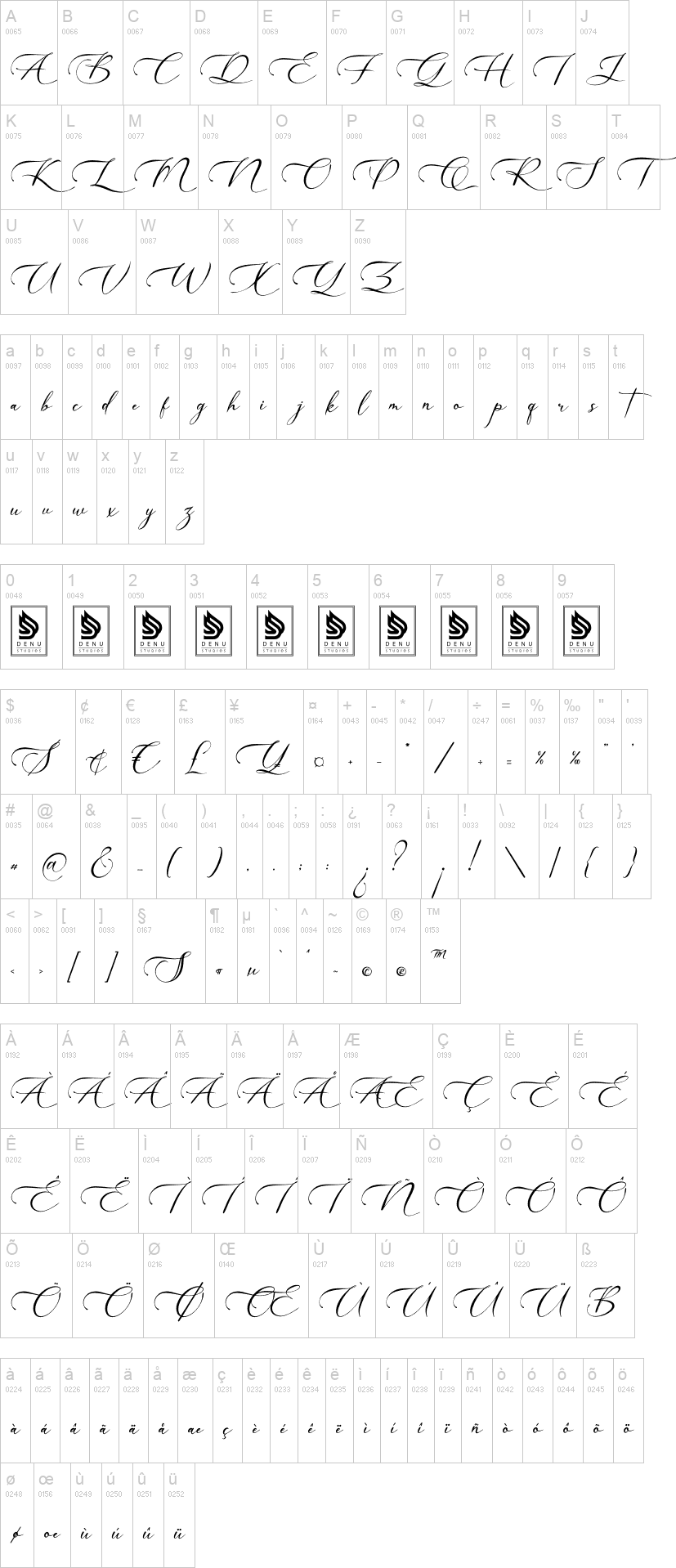 Willsyard 字体字形表
