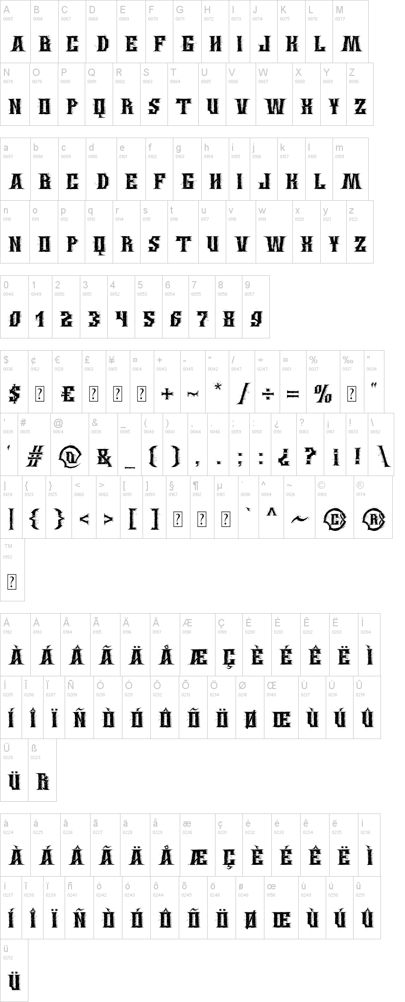 Wings of Darkness 字体字形表