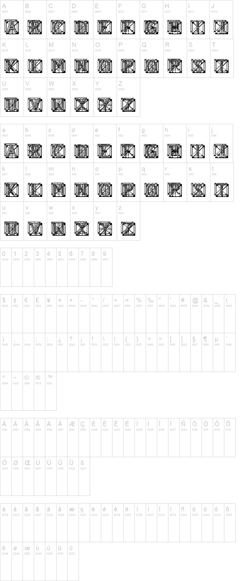 Wired Capitals 字体字形表