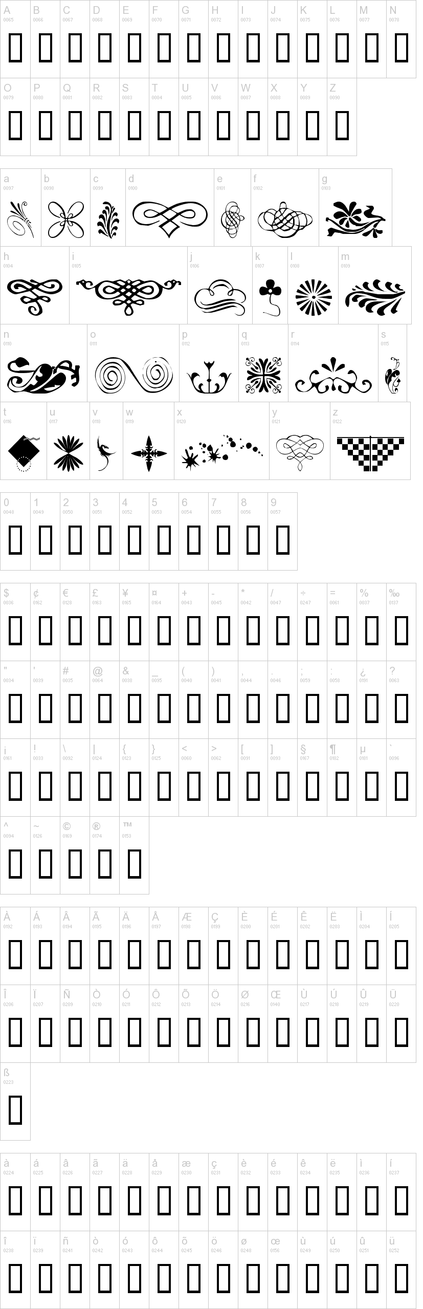 WM Designs 1 字体字形表