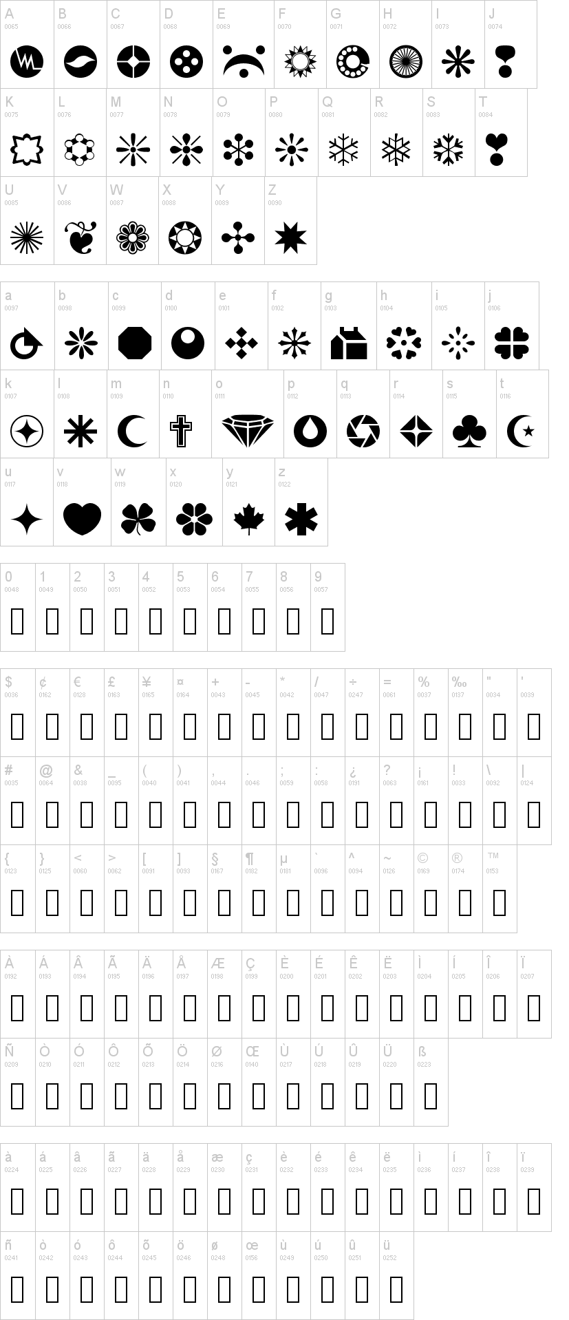 WM Shapes 1 字体字形表
