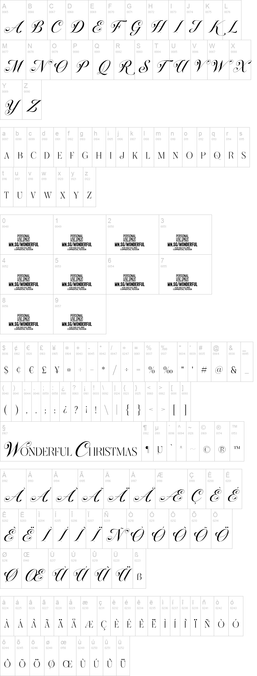 Wonderful Christmas 字体字形表