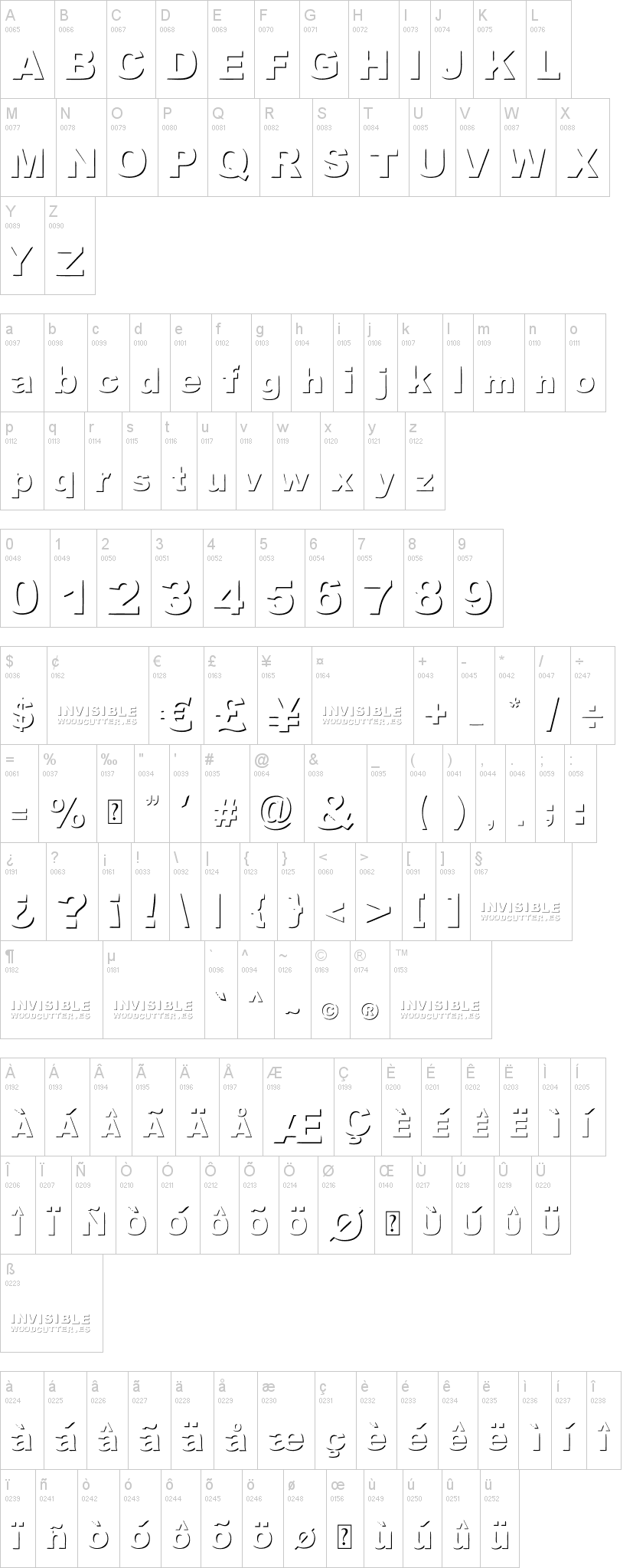 Woodcutter Invisible 字体字形表