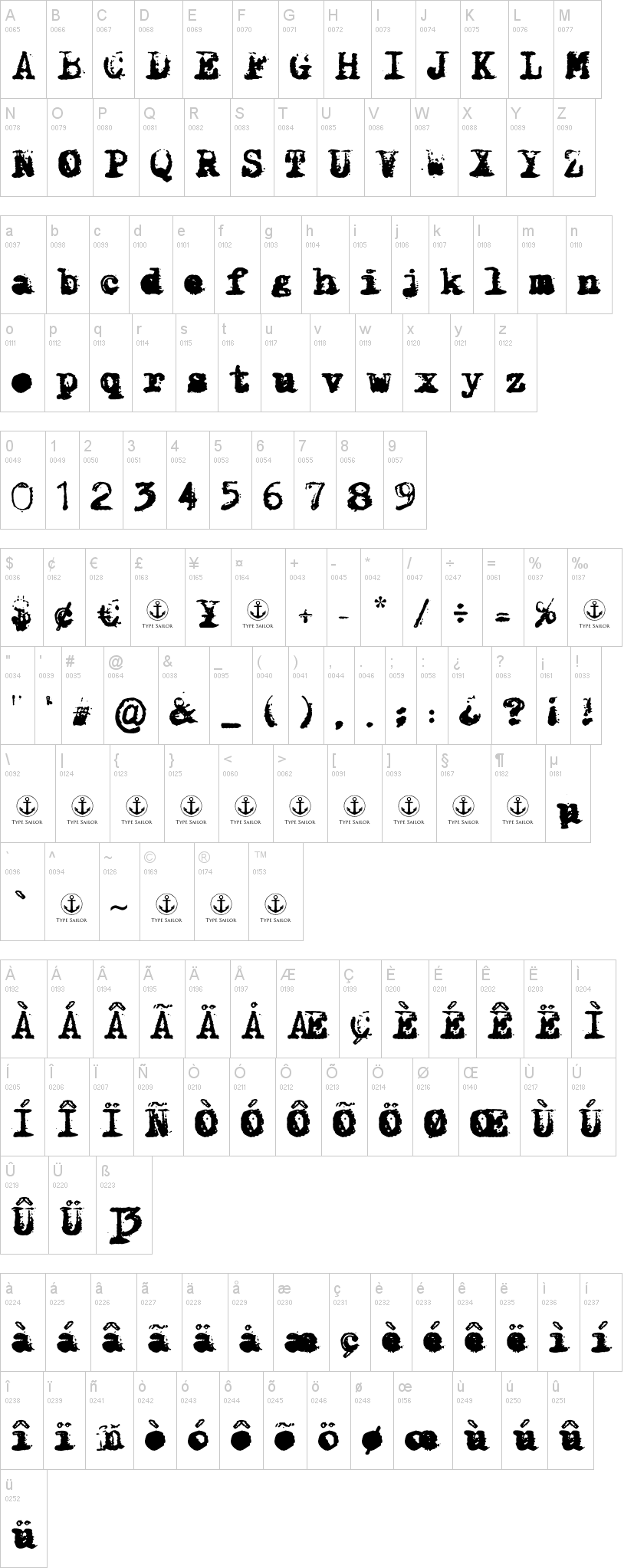 X-Classified 字体字形表