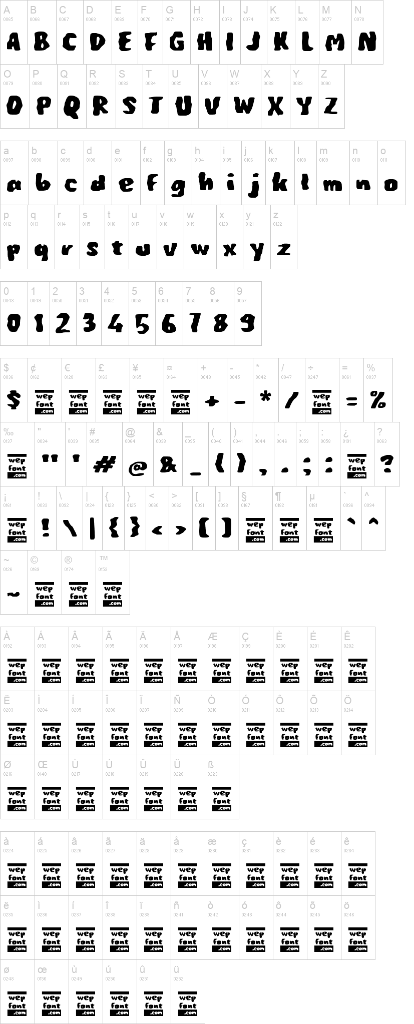 Xaamosee 字体字形表