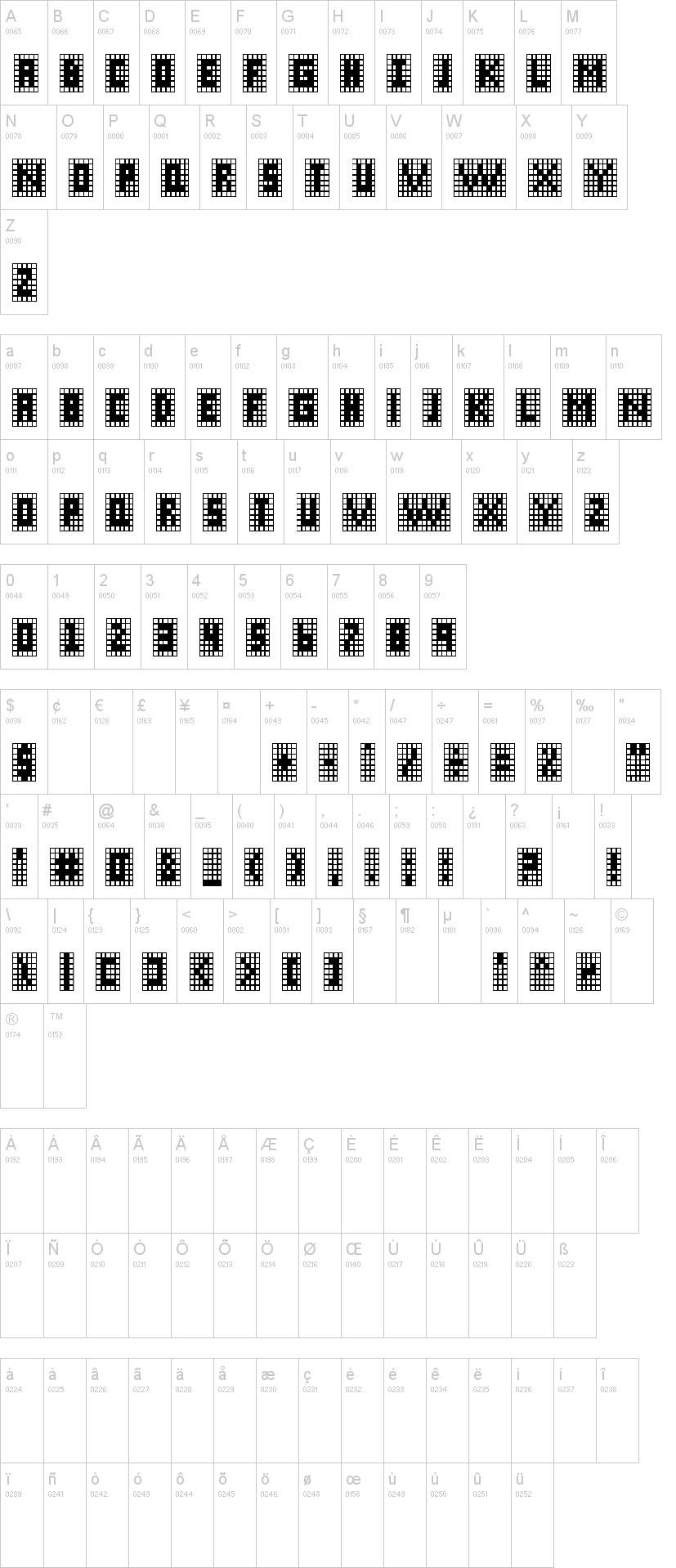 X-Grid 字体字形表