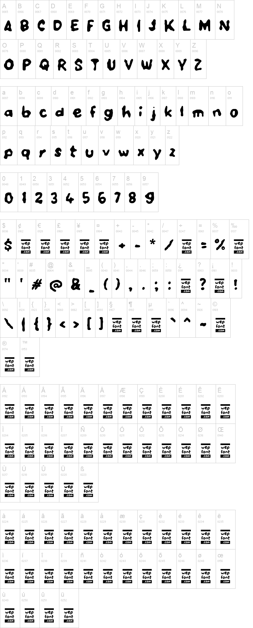 Yabiosound 字体字形表