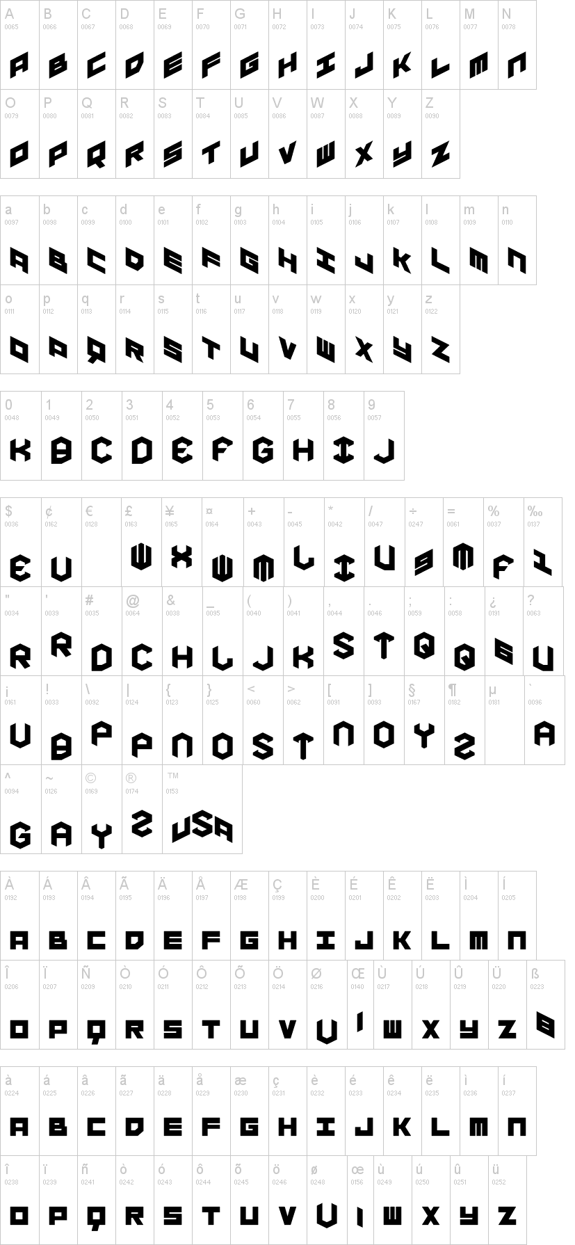 Yay Usa 字体字形表