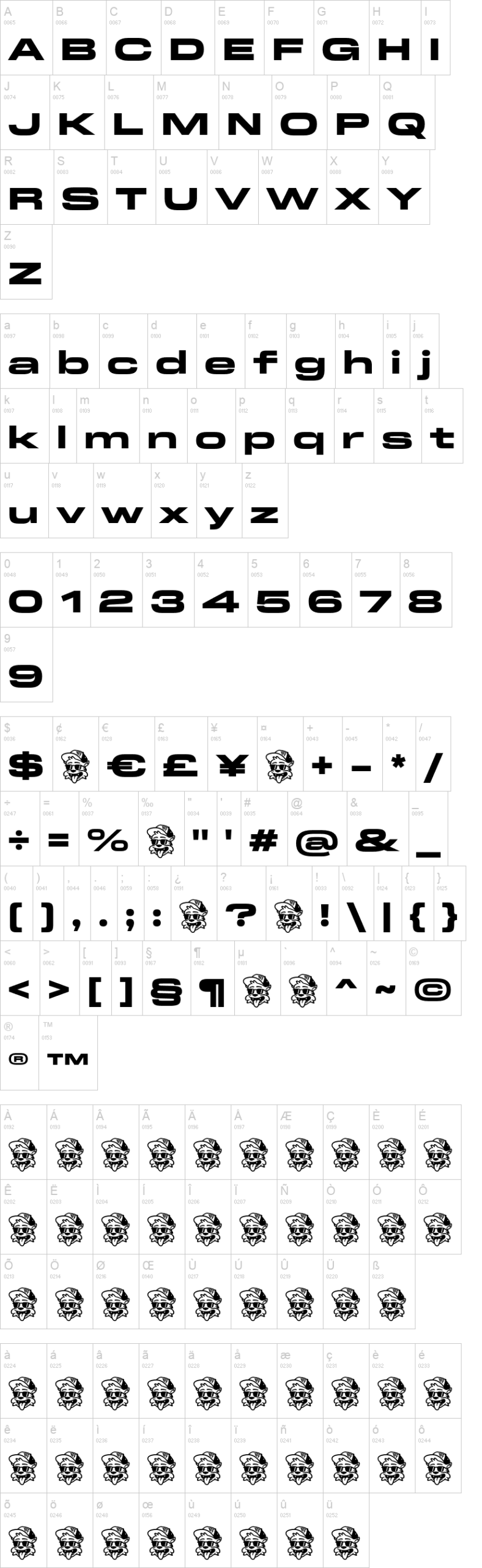YFF Rare 字体字形表