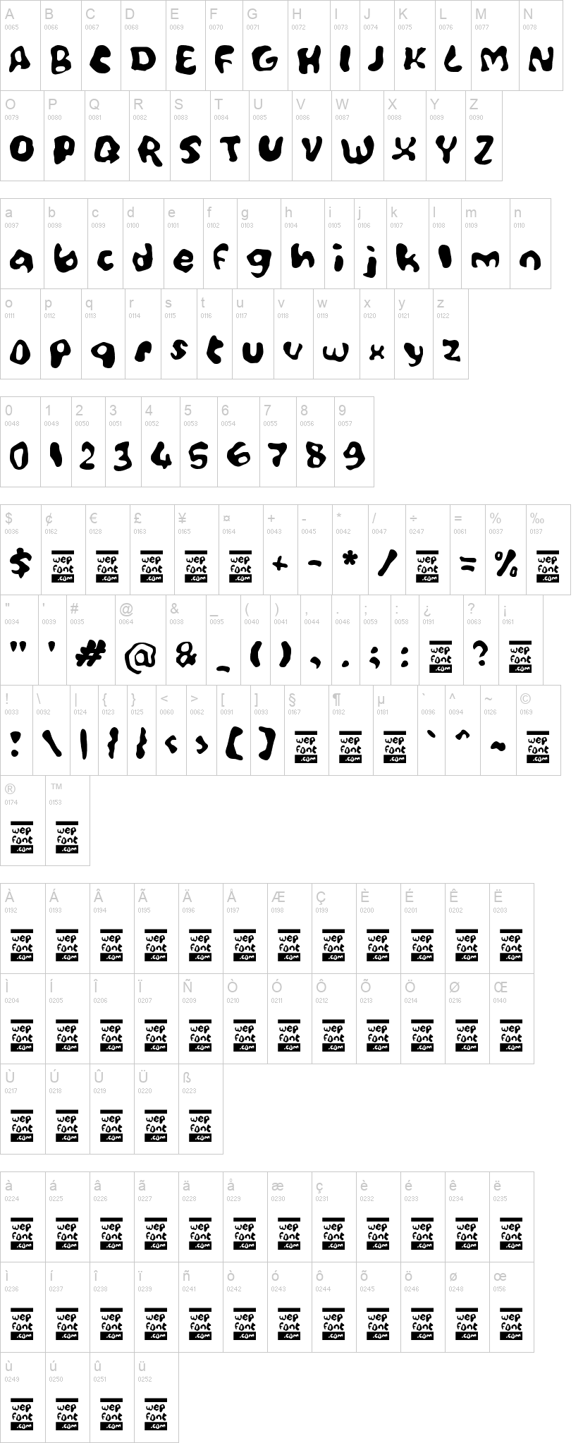 Zadoken 字体字形表