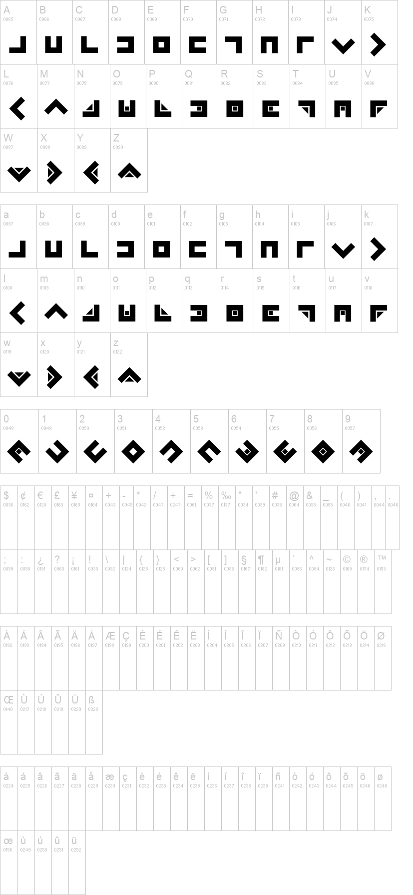 Zazer Square 字体字形表