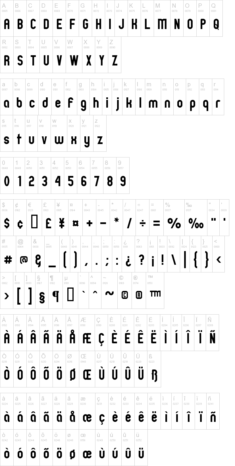 Zillah Modern 字体字形表