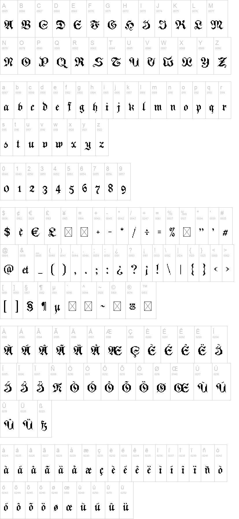 Zoftfrakt eYe/FS 字体字形表