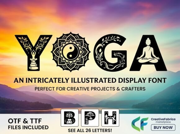 Yoga装饰体融入曼陀罗与冥想剪影，为书籍封面注入禅意