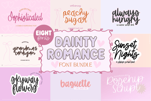 做浪漫游戏UI，Dainty Romance Script Bundle 刚好合适