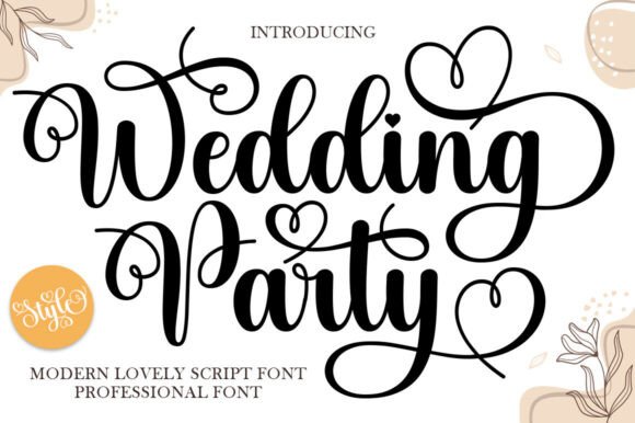 心形连笔与优雅曲线交织的Wedding Party手写体