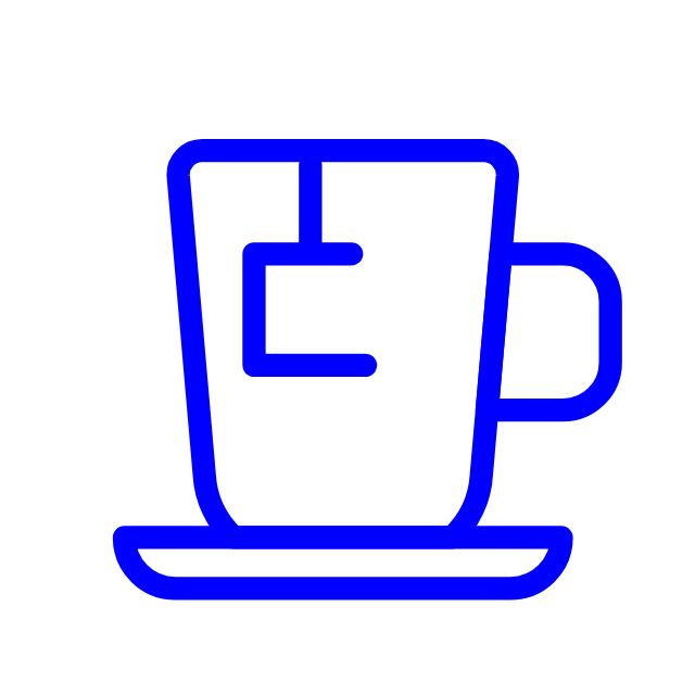 亮蓝色描边茶杯伴随热气浮动